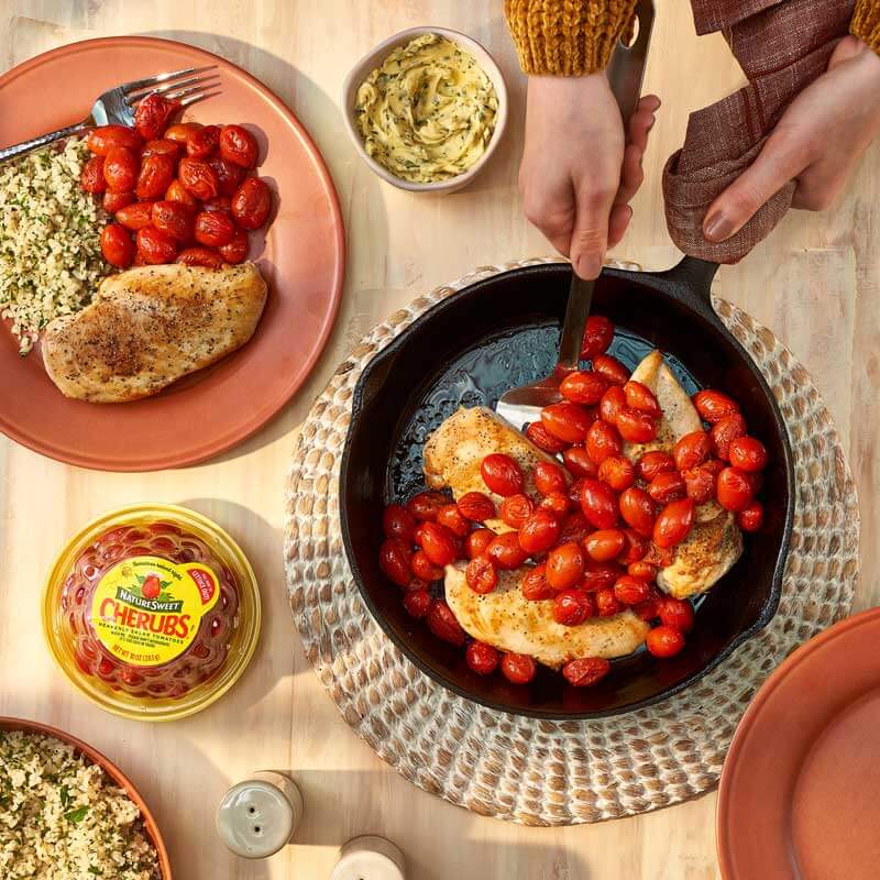 Keto Skillet Chicken with Blistered Tomatoes & Basil Butter - NatureSweet