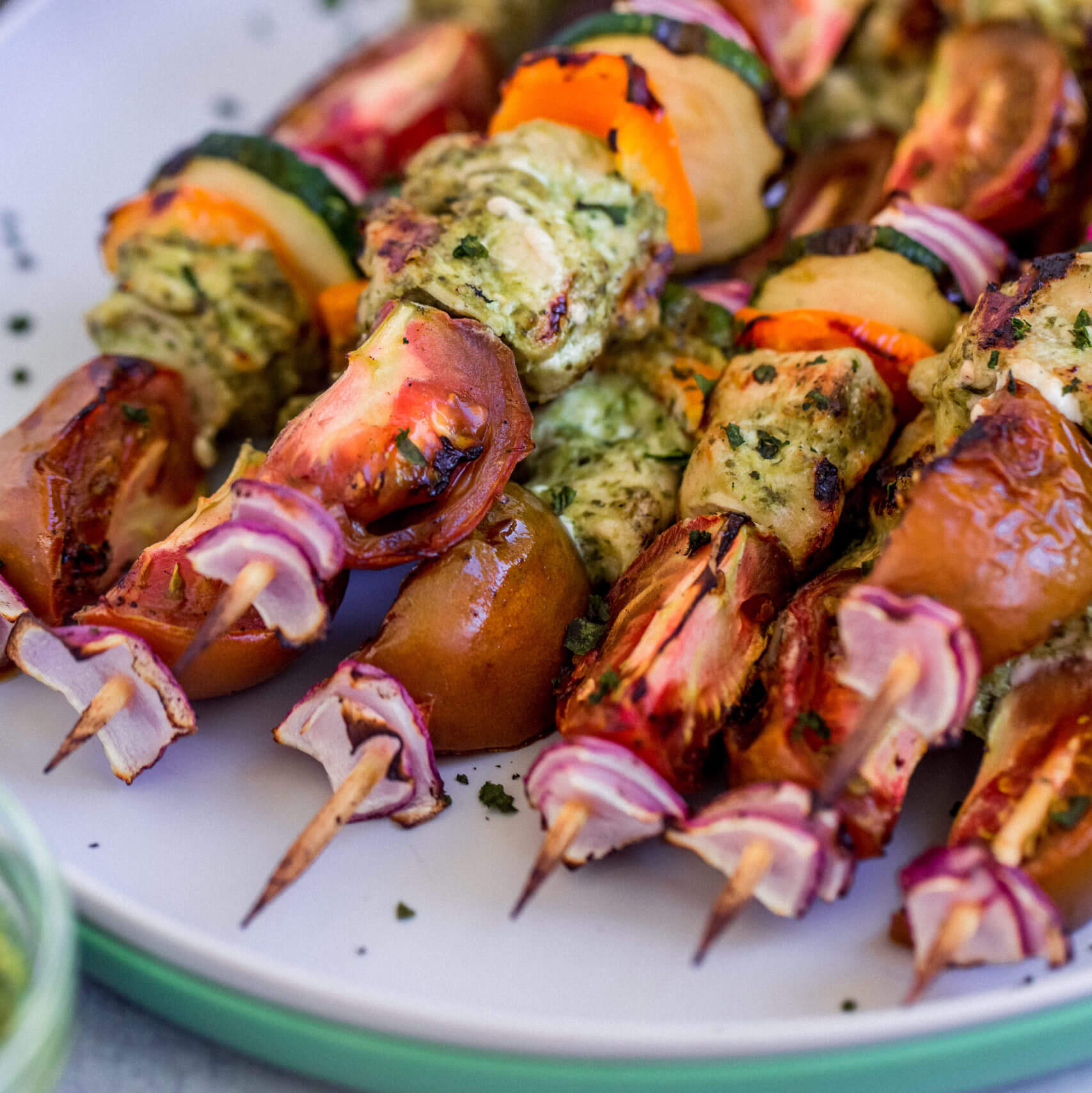 Grilled Pesto Chicken &amp; Veggie Kebabs - NatureSweet