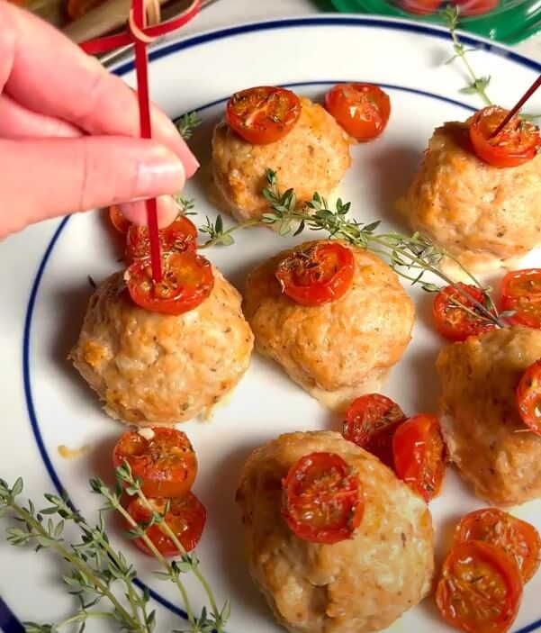 Chicken Meatballs with NatureSweet Roasted Tomatoes - NatureSweet