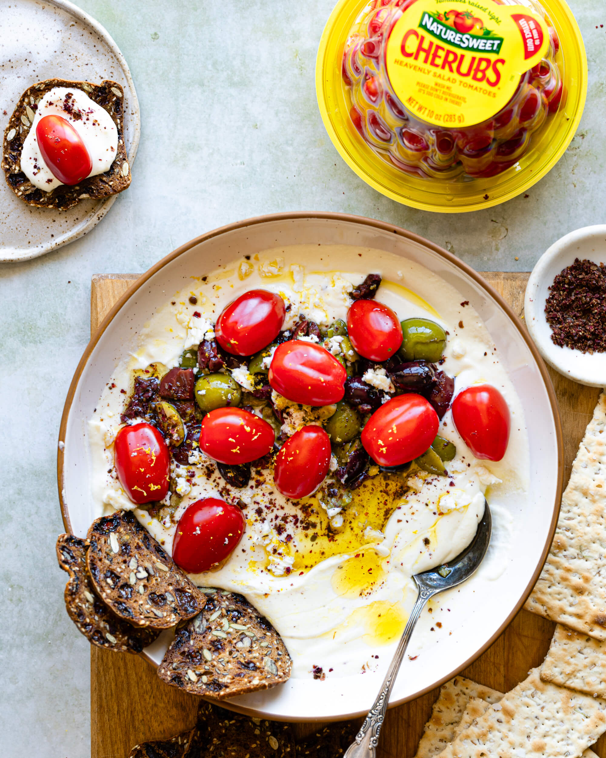Whipped Feta Dip with Cherubs and Baked Olives - NatureSweet
